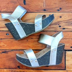 Gold platform wedge heel